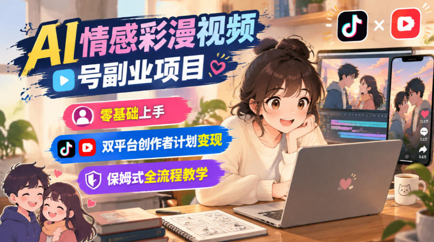 AI情感彩漫视频号副业项目，零基础上手，双平台创作者计划变现，保姆式全流程教学-创业资源网