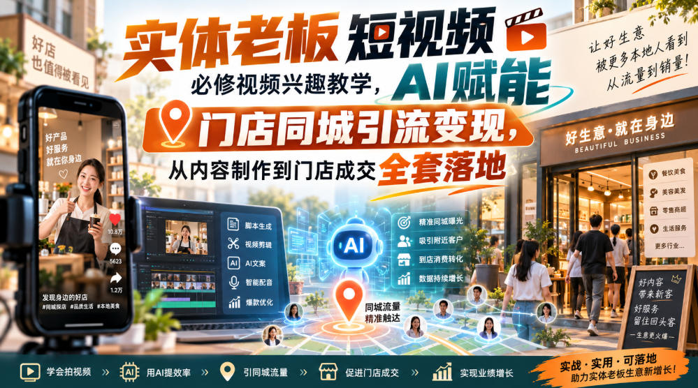 实体老板短视频必修视频兴趣教学，AI赋能门店同城引流变现，AI+短视频+直播打爆实体客流量-创业资源网
