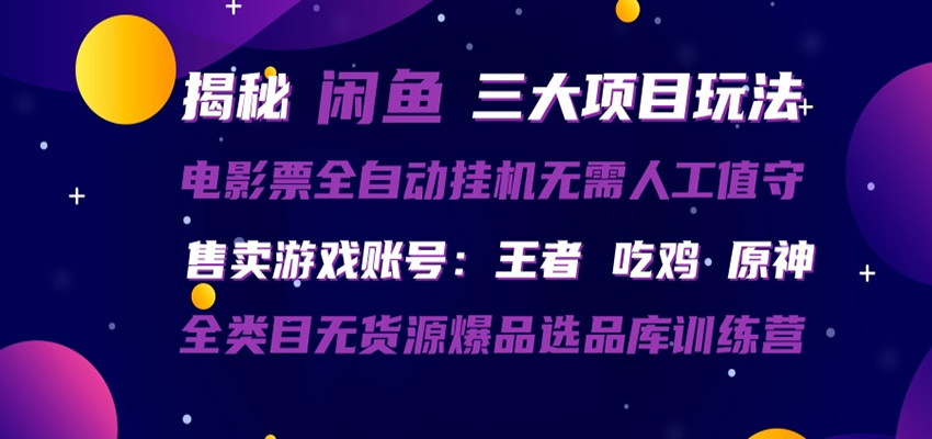 闲鱼三种玩法 全自动电影票 售卖游戏账号 爆品选品库训练营-创业资源网