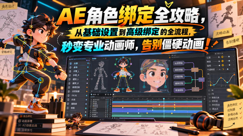 【无水印】AE角色绑定全攻略，从基础设置到高级绑定的全流程，秒变专业动画师，告别僵硬动画！【原创双语字幕】-创业资源网