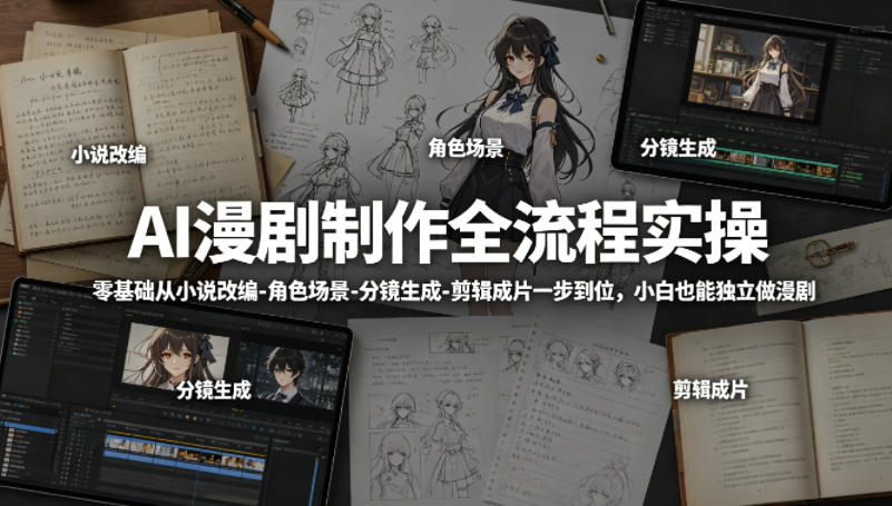 AI漫剧制作全流程实操，零基础从小说改编-角色场景-分镜生成-剪辑成片一步到位，小白也能独立做漫剧-创业资源网