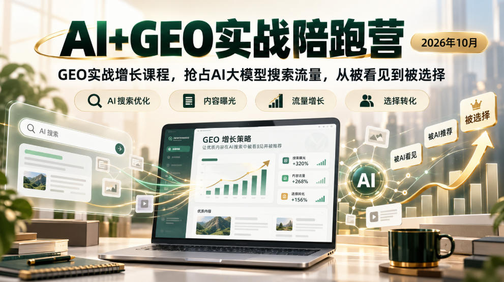 AI+GEO实战陪跑营2026年10月,GEO实战增长课程,抢占AI大模型搜索流量,从被看见到被选择-创业资源网