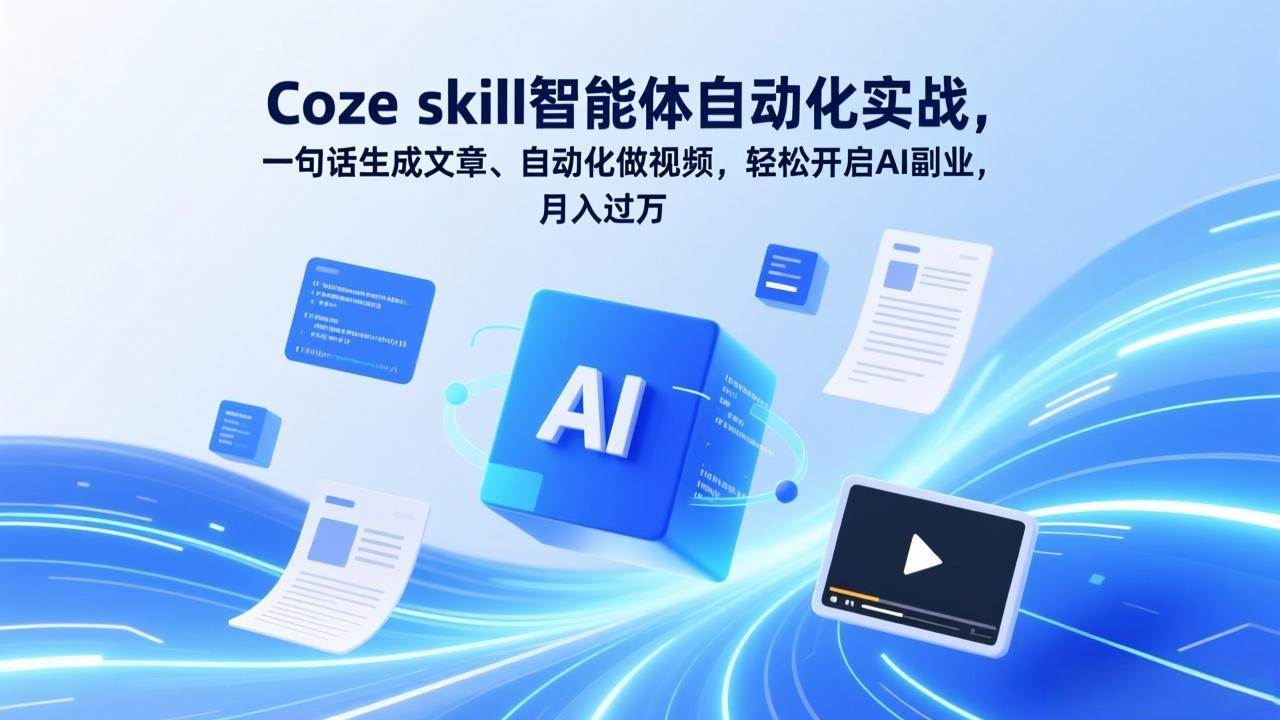 （17399期）Coze skill智能体自动化实战，一句话生成文章、自动化做视频，轻松开启AI副业，月入过万-创业资源网