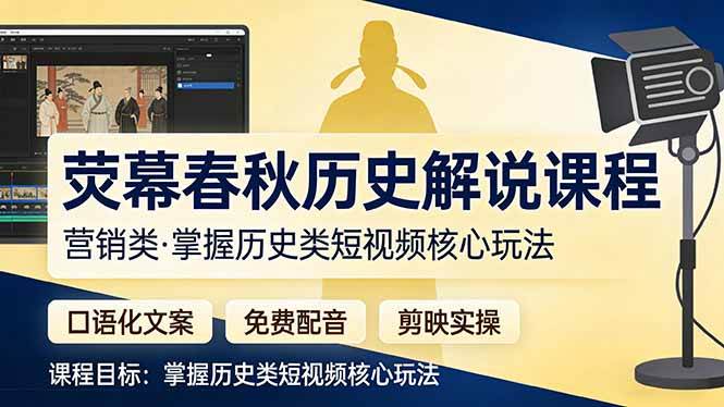 （17686期）荧幕春秋历史(营销类）解说课程：口语化文案+免费配音+剪映实操，掌握历史类短视频核心玩法-创业资源网