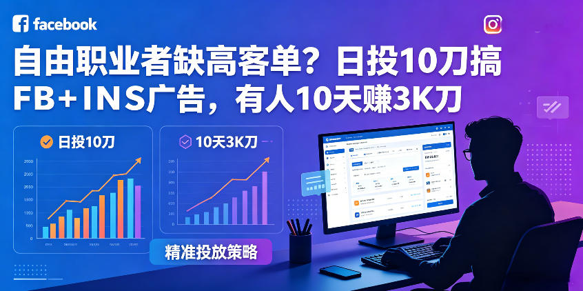 自由职业者缺高客单?日投10刀搞FB+INS广告,有人10天赚3K刀!【原创双语字幕】-创业资源网