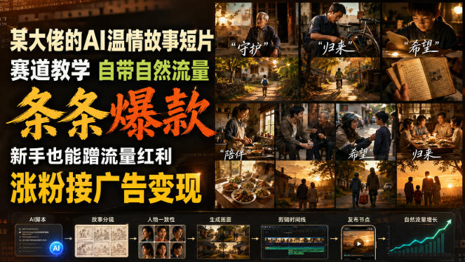 某大佬的AI温情故事短片赛道教学，自带自然流量，条条爆款，新手也能蹭流量红利，涨粉接广告变现-创业资源网