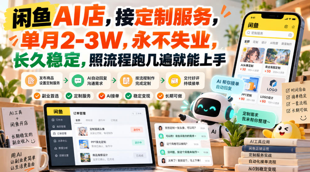 闲鱼AI店，接定制服务，单月2-3W，永不失业，长久稳定，照流程跑几遍就能上手-创业资源网