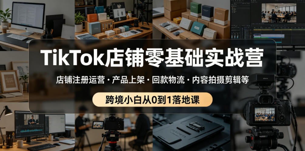 TikTok店铺零基础实战营，店铺注册运营・产品上架・回款物流・内容拍摄剪辑等 ，跨境小白从0到1落地课-创业资源网