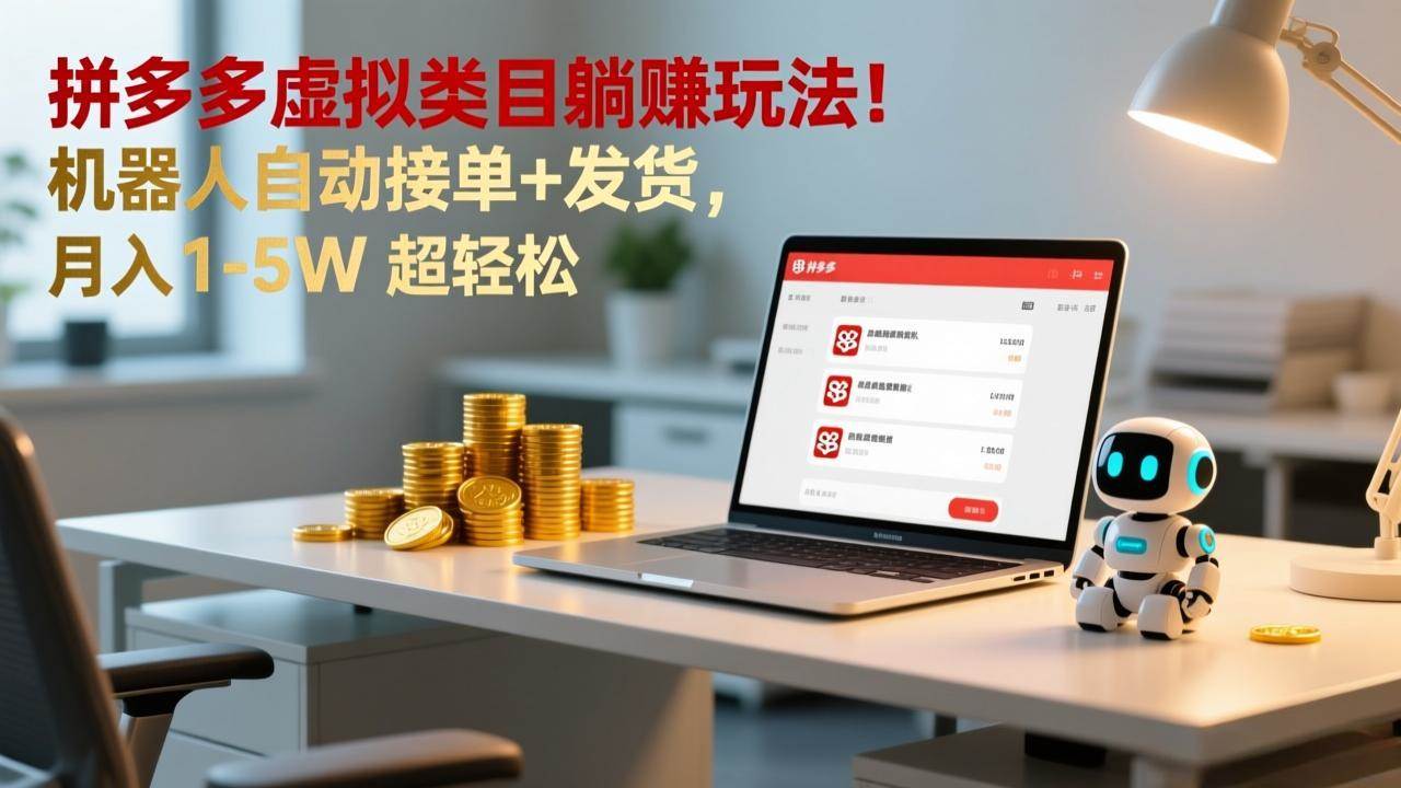 （17174期）多多虚拟类目躺赚玩法！机器人自动接单+发货，月入 1-5W 超轻松-创业资源网