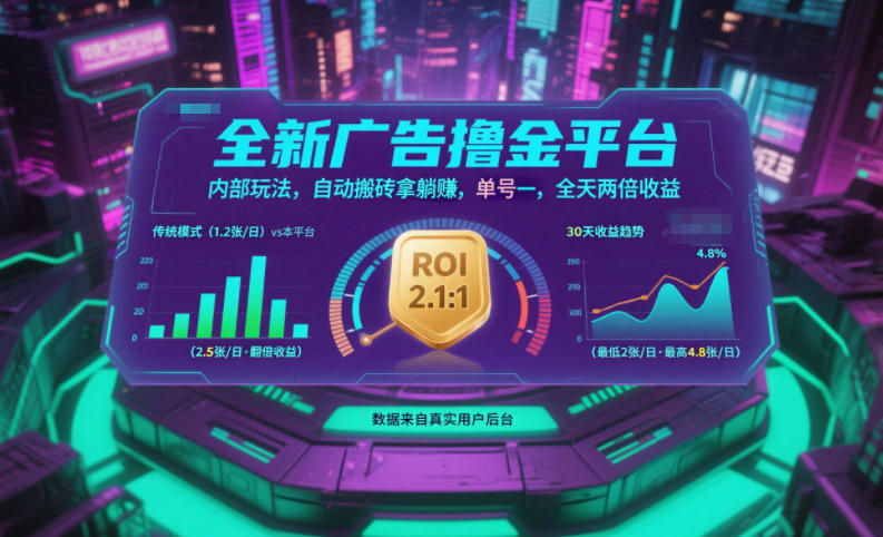 全新广告撸金平台,内部玩法,自动搬砖拿躺賺,单号一天保底2张+,全天两倍收益【揭秘】-创业资源网