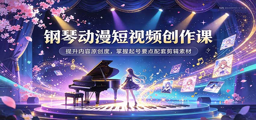 钢琴动漫短视频创作课:提升内容原创度,掌握起号要点配套剪辑素材-创业资源网