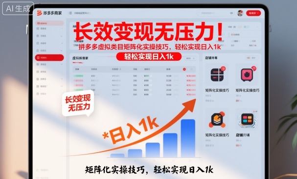 长效变现无压力!拼多多虚拟类目矩阵化实操技巧,轻松实现日入1k【揭秘】 长效变现无压力!拼多多虚拟类目矩阵化实操技巧,轻松实现日入1k【揭秘】
