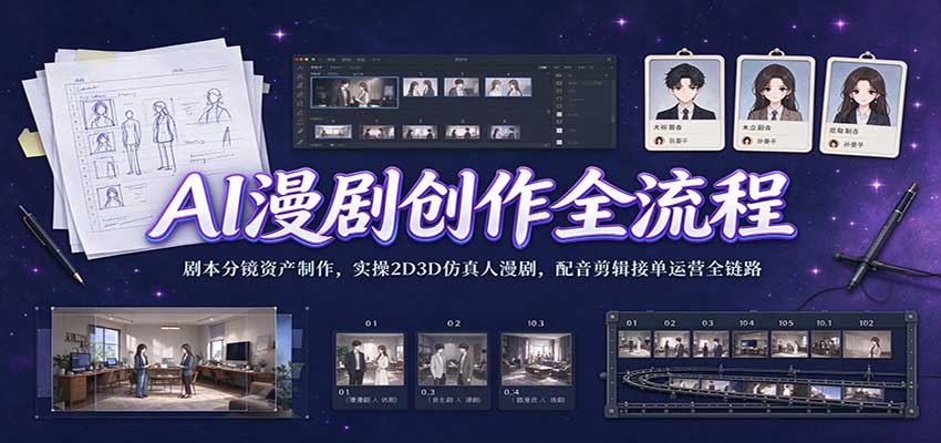 AI漫剧创作全流程:剧本分镜资产制作,实操2D3D仿真人漫剧,配音剪辑接单运营全链路-创业资源网