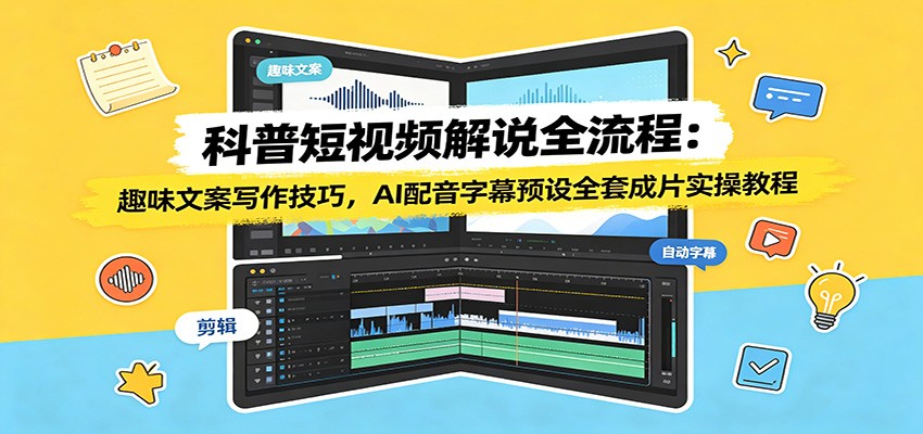 科普短视频解说全流程:趣味文案写作技巧,AI配音字幕预设全套成片实操教程-创业资源网