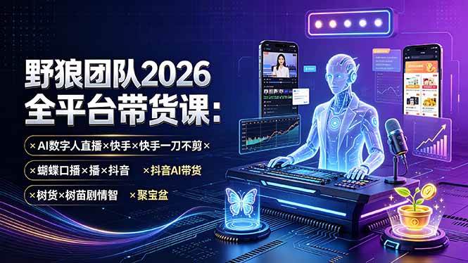 （19511期）野狼团队2026全平台带货课-7月：AI数字人直播×快手一刀不剪×蝴蝶口播×抖音AI带货×树苗剧情智剪×聚宝盆-创业资源网