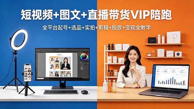 （18319期）短视频+图文+直播带货VIP陪跑，全平台起号+选品+实拍+剪辑+投放+变现全教学-创业资源网