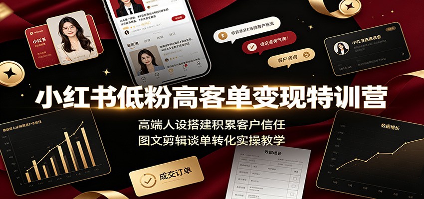 小红书低粉高客单变现特训营：高端人设搭建积累客户信任，图文剪辑谈单转化实操教学-创业资源网