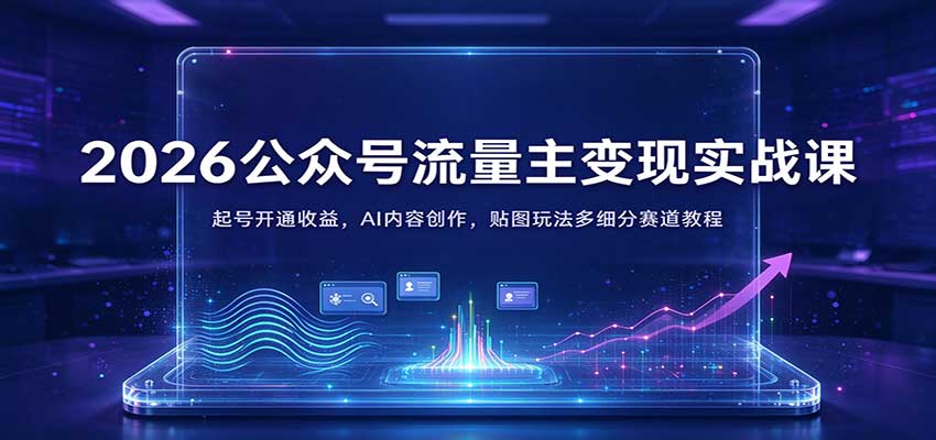 2026公众号流量主变现实战课：起号开通收益，AI内容创作，贴图玩法多细分赛道教程-创业资源网