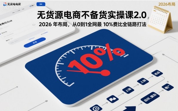 无货源电商不备货实操课2.0，2026年布局，从0到1全网最低10%费比全链路打法【更新26年4月】-创业资源网