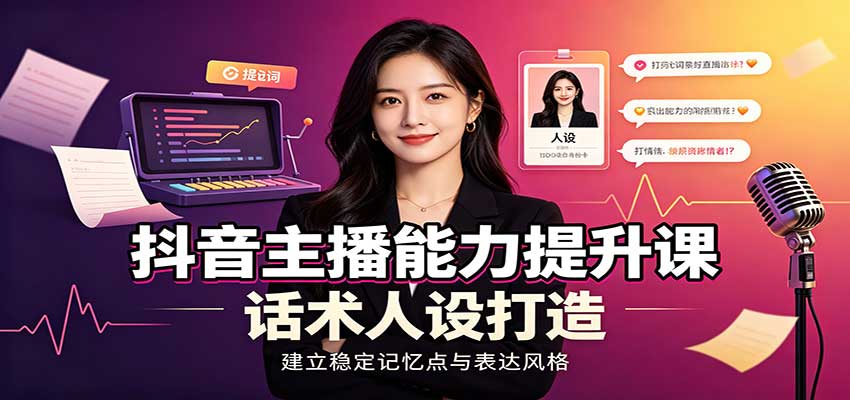 抖音主播能力提升课：账号底层逻辑，直播间搭建调试，话术人设打造全套教学-创业资源网