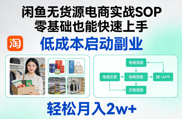 闲鱼无货源电商实战SOP,零基础也能快速上手,低成本启动副业,轻松月入2w+-创业资源网