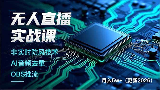 （17384期）无人直播实战课（更新2月），非实时防风技术、AI音频去重、OBS推流，建立技术壁垒，月入5w+-创业资源网