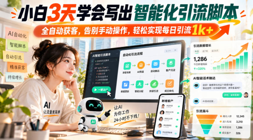 小白3天学会写出智能化引流脚本，全自动获客，告别手动操作，轻松实现每日引流1k+-创业资源网