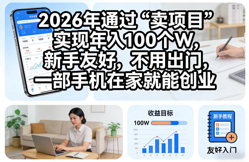 2026年通过“卖项目”实现年入100个W，新手友好，不用出门，一部手机在家就能创业【揭秘】-创业资源网