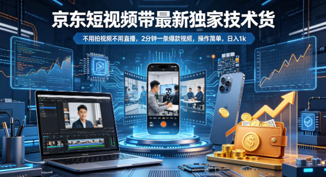 京东短视频带货最新独家技术，不用拍视频不用直播，2分钟一条爆款视频，操作简单，日入1k+【揭秘】-创业资源网