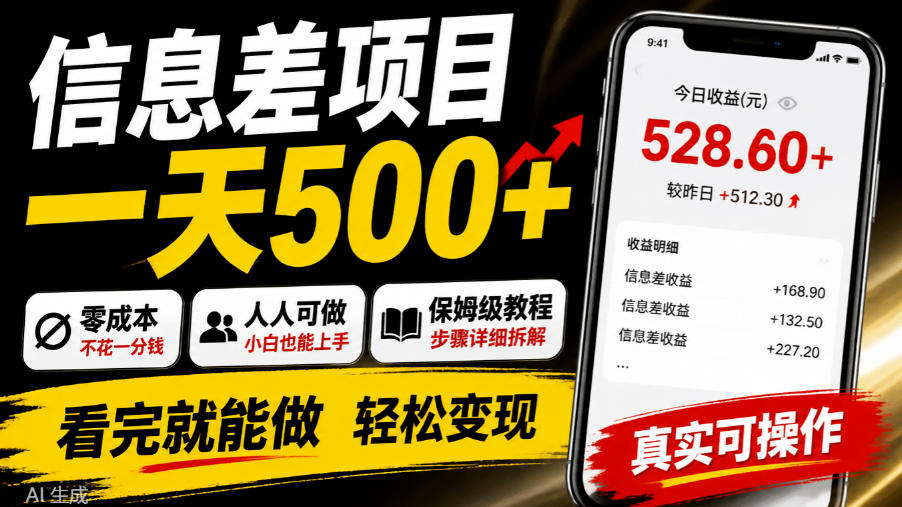 信息差项目一天500+，零成本，人人可做，保姆级教程，看完就能做【揭秘】-创业资源网
