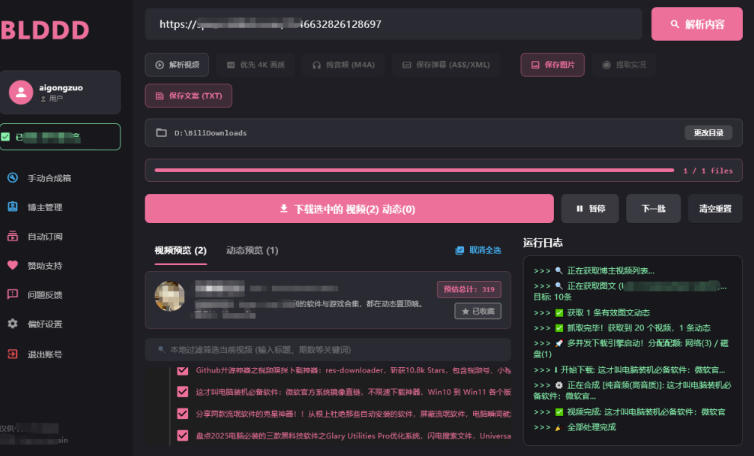 哔哩哔哩b站视频最新下载工具，支持合集下载，字幕、声音下载，BLDDD-创业资源网