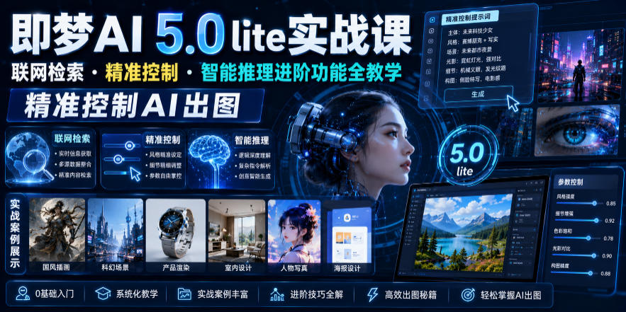 即梦AI 5.0 lite实战课,联网检索・精准控制・智能推理进阶功能全教学,精准控制AI出图-创业资源网
