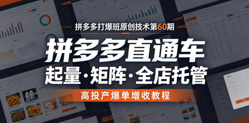 拼多多打爆班原创技术第60期,拼多多直通车,起量・矩阵・全店托管,高投产爆单增收教程-创业资源网