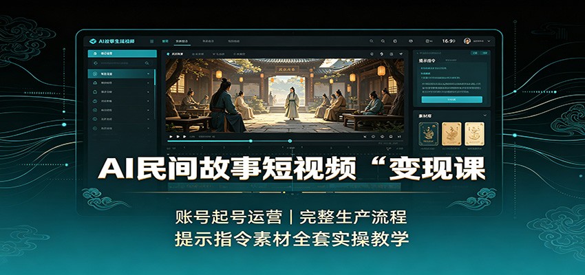 AI民间故事短视频变现课：账号起号运营，完整生产流程，提示指令素材全套实操教学-创业资源网