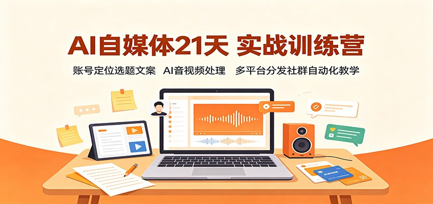 AI自媒体21天实战训练营：账号定位选题文案，AI音视频处理，多平台分发社群自动化教学-创业资源网