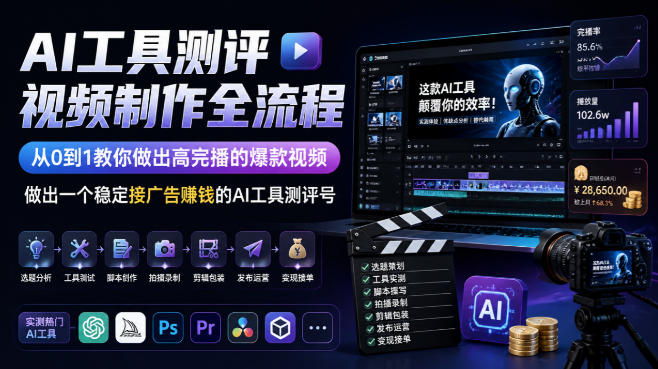 AI工具测评视频制作全流程,从0到1教你做出高完播的爆款视频,做出一个稳定接广告賺钱的AI工具测评号-创业资源网