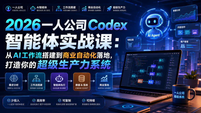 2026一人公司Codex智能体实战课：从AI工作流搭建到商业自动化落地，打造你的超级生产力系统-创业资源网