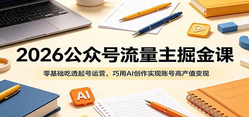 2026公众号流量主掘金课：零基础吃透起号运营，巧用AI创作实现账号高产值变现-创业资源网