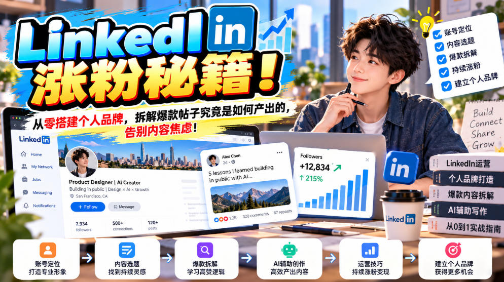LinkedIn涨粉秘籍！从零搭建个人品牌，拆解爆款帖子究竟是如何产出的，告别内容焦虑！【原创双语字幕】-创业资源网