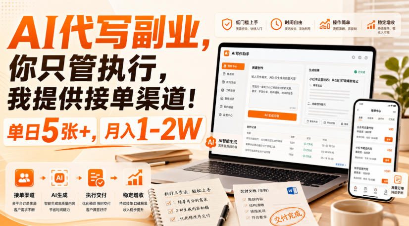 AI代写副业，你只管执行，我提供接单渠道！单日5张+，月入1-2W【揭秘】-创业资源网