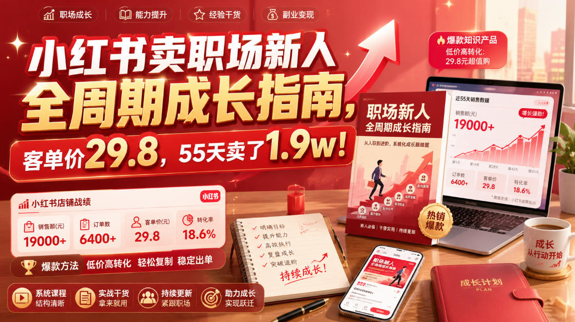 小红书卖职场新人全周期成长指南，客单价29.8，55天卖了1.9w！-创业资源网