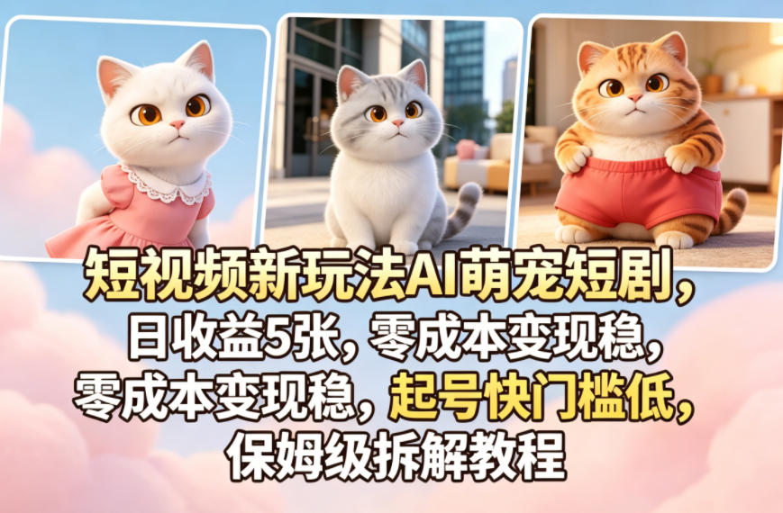 短视频新玩法AI萌宠短剧，日收益5张，零成本变现稳，起号快门槛低，保姆级拆解教程-创业资源网