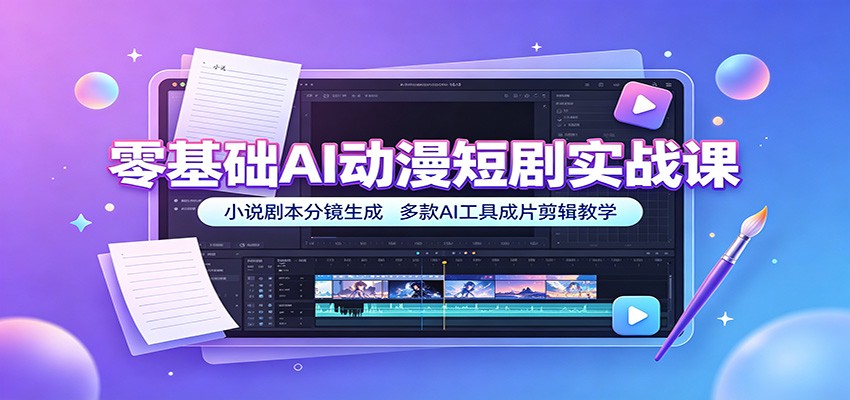 零基础AI动漫短剧实战课:小说剧本分镜生成,多款AI工具成片剪辑教学-创业资源网