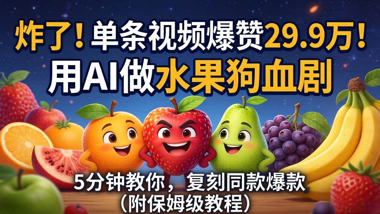 （18206期）炸了！单条视频爆赞 29.9 万！用 AI 做水果狗血剧，5 分钟教你，复刻同款爆款（附保姆级教程）-创业资源网