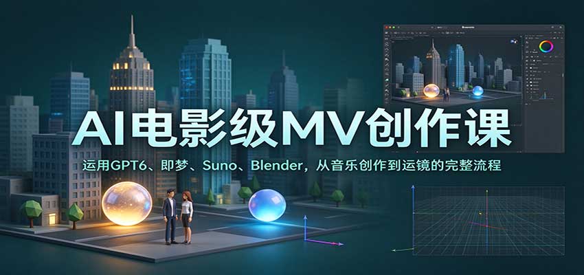 AI电影级MV创作课:运用GPT6、即梦、Suno、Blender,从音乐创作到运镜的完整流程 AI电影级MV创作课:运用GPT6、即梦、Suno、Blender,从音乐创作到运镜的完整流程