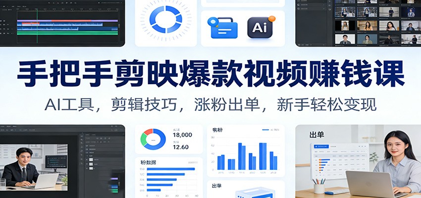 手把手剪映爆款视频赚钱课：AI工具，剪辑技巧，涨粉出单，新手轻松变现-创业资源网