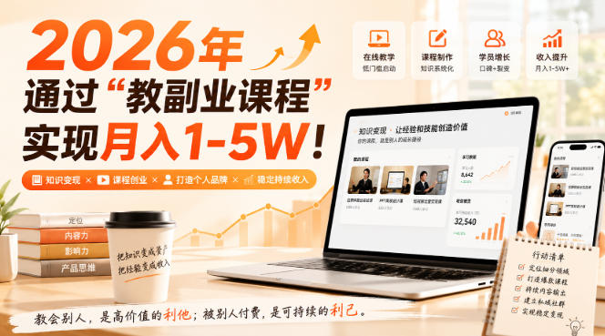 2026年通过“教副业课程”实现月入1-5W！毫无保留的全部教给你，长期稳定【揭秘】-创业资源网