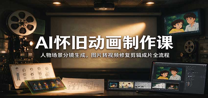 AI怀旧动画制作课：人物场景分镜生成，图片转视频修复剪辑成片全流程-创业资源网