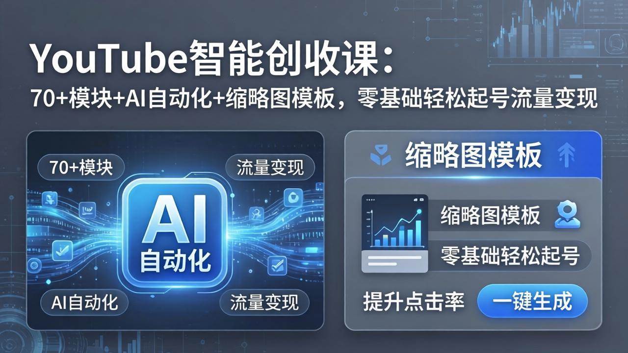（17926期）YouTube智能创收课：70+模块+AI自动化+缩略图模板，零基础轻松起号流量变现-创业资源网