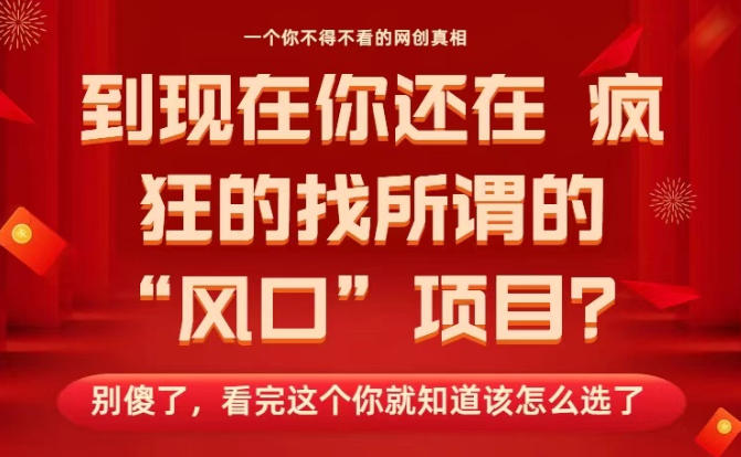 马上26年了，你还在找所谓的风口项目？别傻了，看完这个你全都懂了！【揭秘】-创业资源网